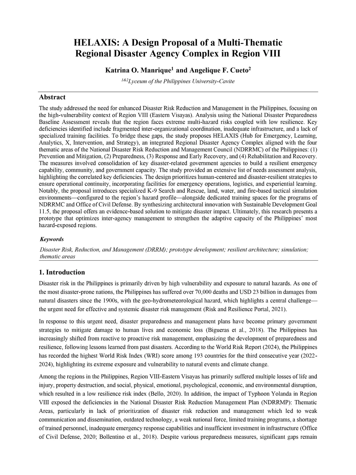 HELAXIS: A Design Proposal of a Multi-Thematic Regional Disaster Agency Complex in Region VIII