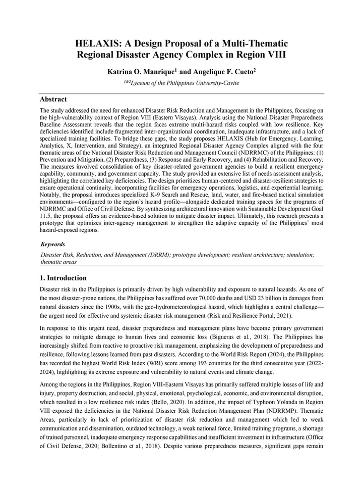 HELAXIS: A Design Proposal of a Multi-Thematic Regional Disaster Agency Complex in Region VIII