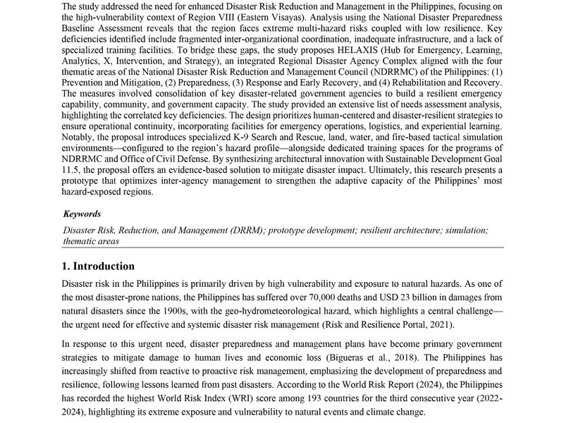 HELAXIS: A Design Proposal of a Multi-Thematic Regional Disaster Agency Complex in Region VIII