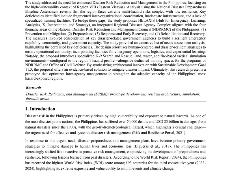 HELAXIS: A Design Proposal of a Multi-Thematic Regional Disaster Agency Complex in Region VIII